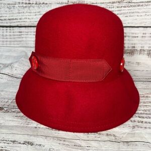 AHC Pack Away Hat Red 100% Wool Felt Bucket Hat NEW